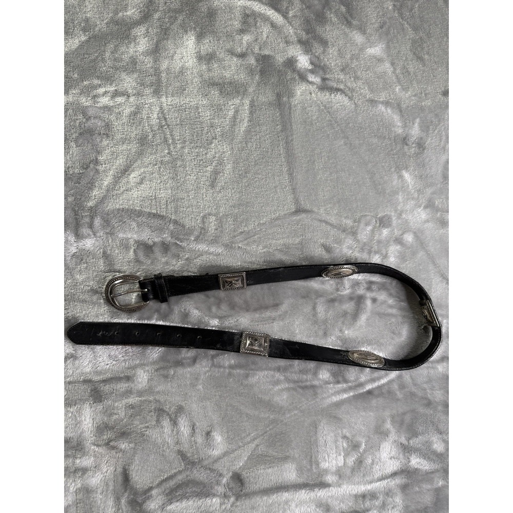 Vintage Leather Brighton Concho Belt Black With Silver Ornaments